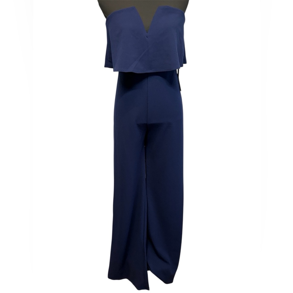 NWT Lulus Sapphire Blue Strapless Overlay Wide Leg Jumpsuit Wedding Guest Large